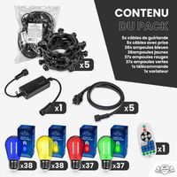 Guirlande Guinguette 50M Multicolore Filament Multicolore LED 150 Bulbes Dimmables Avec Variateur et Télécommande