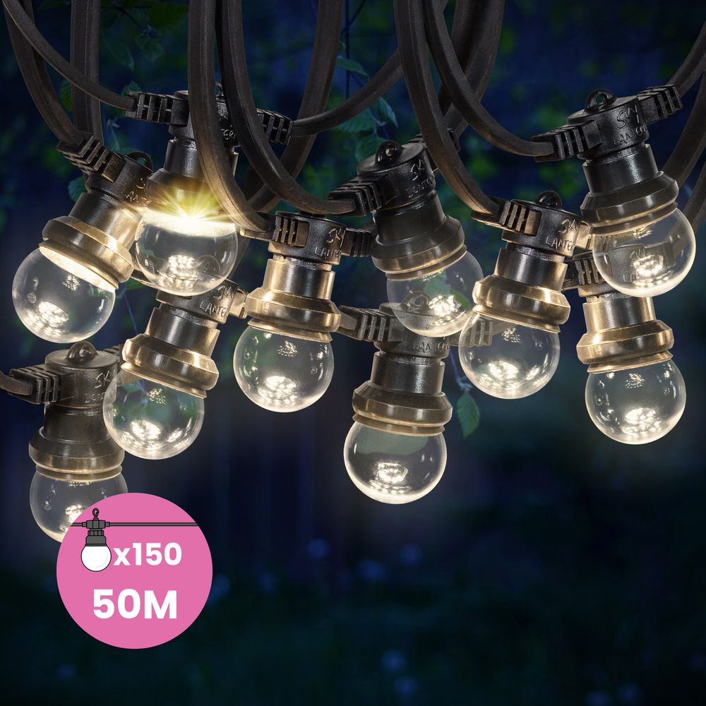 Guirlande Guinguette IP65 50M 150 Bulbes Transparents Dimmables