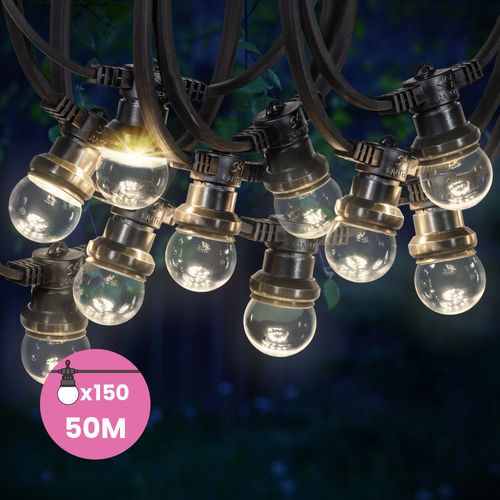 Guirlande Guinguette IP65 50M 150 Bulbes Transparents Dimmables