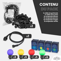 Kit Guirlande Guinguette IP65 10M 20 Bulbes Multicolores