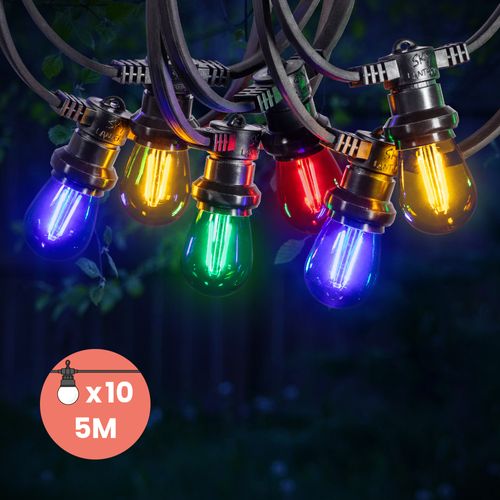 Guirlande Guinguette 5M Filament Multicolore LED 10 Bulbes