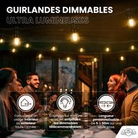 Guirlande Guinguette 50M Filament LED 100 Bulbes Dimmables Avec Variateur et Télécommande