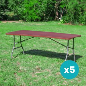 Lot de 5 Tables de Jardin Pliantes 180x74 cm Effet Rotin