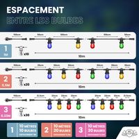 Guirlande Guinguette 10M Filament Multicolore LED 30 Bulbes