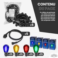 Guirlande Guinguette 50M Filament Multicolore LED 100 Bulbes 