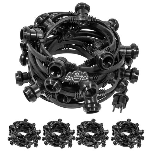 Guirlande Guinguette Noire IP65 50M 150 Douilles pour Ampoules E27 