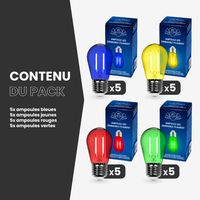 Lot de 20 Ampoules Guirlande Guinguette filament multicolore Led E27 Multicolores