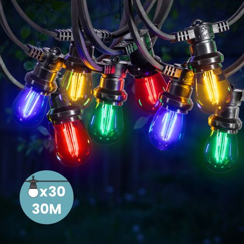 Guirlande Guinguette 30M Filament Multicolore LED 30 Bulbes