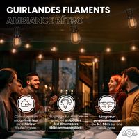 Guirlande Guinguette 10M Filament LED Ambré 20 Bulbes Dimmables avec variateur et télécommande