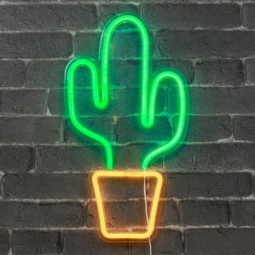 Lampe Neon Cactus Vert et Orange 47 cm