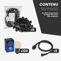 Kit Guirlande Guinguette IP65 50M 100 Bulbes Transparents Dimmables