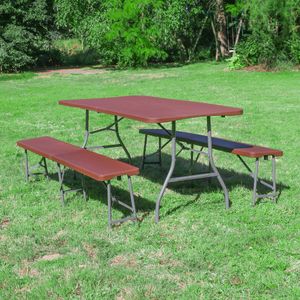 Lot 1 Table Pliante et 2 bancs 180 cm Marron Effet Rotin