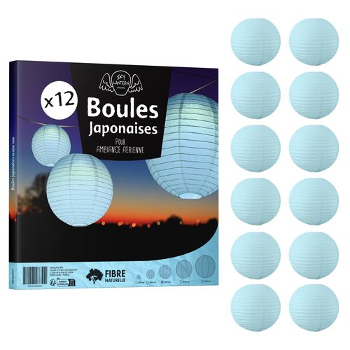 Lot de 12 Boules Japonaises Bleu Ciel 30 cm