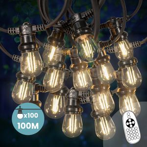 Guirlande Guinguette 100M Filament LED 100 Bulbes Dimmables Avec Variateur et Télécommande