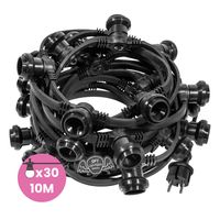 Guirlande Guinguette Noire IP65 10M 30 Douilles pour Ampoules E27