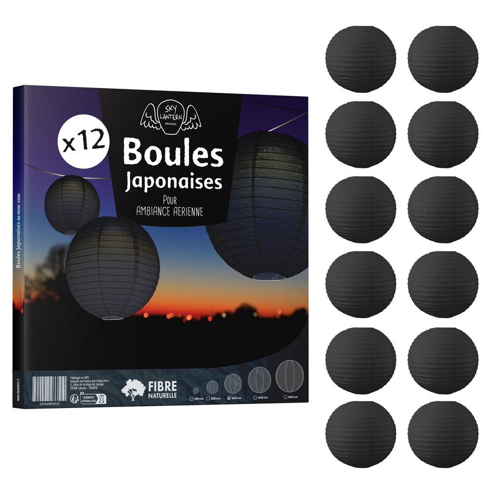 Lot de 12 Boules Japonaises Noires 30 cm