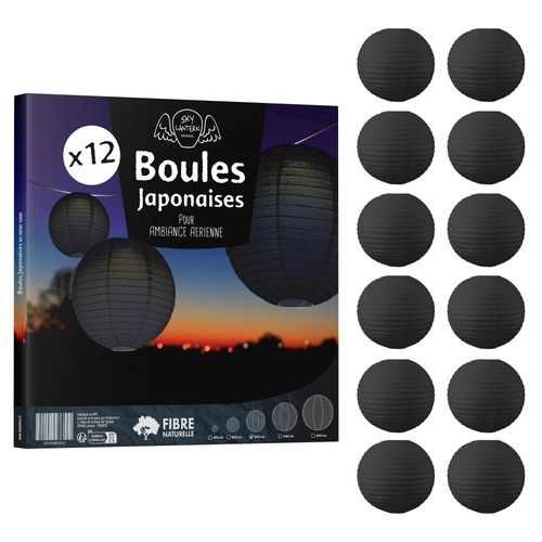 Lot de 12 Boules Japonaises Noires 30 cm