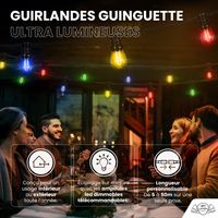 Guirlande Guinguette 50M Filament Multicolore LED 100 Bulbes Dimmables Avec Variateur et Télécommande