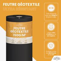 Lot Feutre Géotextile non tissé  50m² 150g/m² + 100 Sardines de Fixation en metal