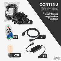 Guirlande Guinguette 10M Filament LED Ambré 20 Bulbes Dimmables avec variateur et télécommande