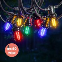 Guirlande Guinguette 20M Filament Multicolore LED 40 Bulbes 