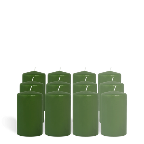 Pack de 12 bougies cylindres Vert 6x10cm