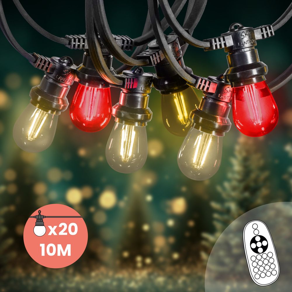 Guirlande de Noël Extérieure "Scandinave" IP65 – 10 m 20 Ampoules avec Variateur & Télécommande