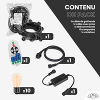 Guirlande Guinguette 5M Filament LED Ambré 10 Bulbes Dimmables Avec Variateur et Télécommande