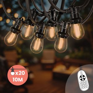 Guirlande Guinguette 10M Filament LED Ambré 20 Bulbes Dimmables avec variateur et télécommande