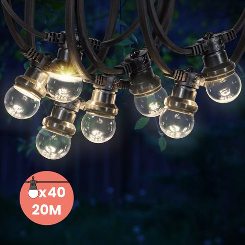 Kit Guirlande Guinguette IP65 20M 40 Bulbes Transparents Dimmables