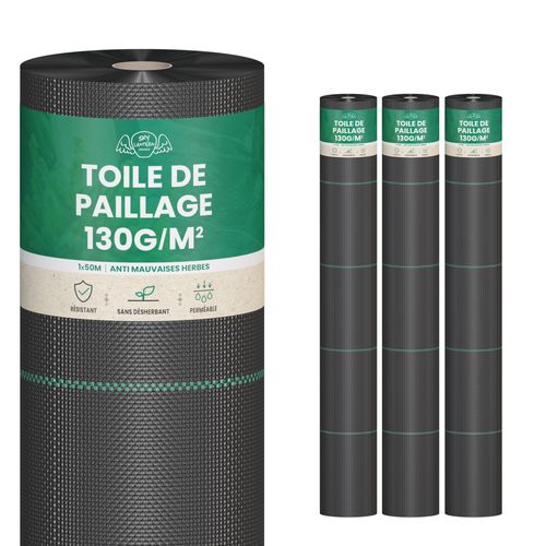 Toile de Paillage 150m2 - 3 rouleaux 50x1m - Epaisseur 130g/m²