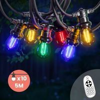 Guirlande Guinguette 5M Filament Multicolore LED 10 Bulbes Dimmables Avec Variateur et Télécommande