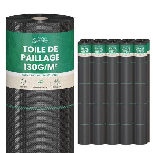 Toile de Paillage 500m2 - 10 rouleaux 50x1m - Epaisseur 130g/m²