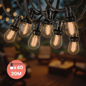Guirlande Guinguette 20M Filament LED Ambrée 40 Bulbes