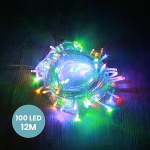 Guirlande de Noël 12m Câble Transparent 100 Leds Multicolore