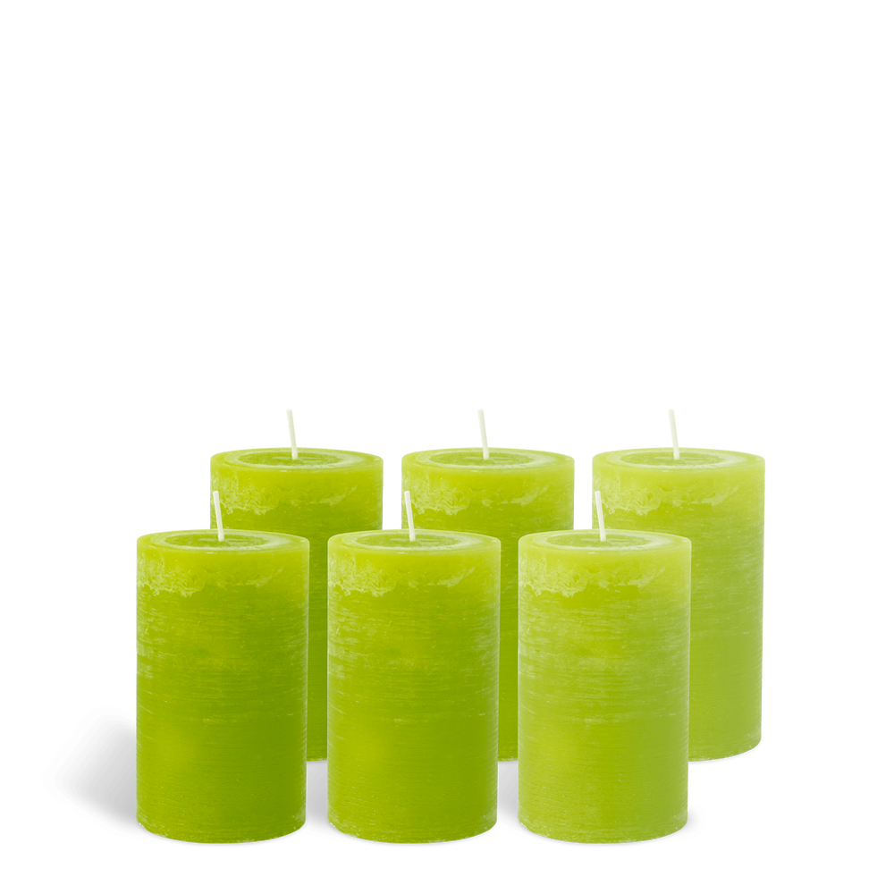 Pack de 6 Bougies Rustiques Vert Citron 11x7cm