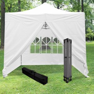 Tonnelle Pliante 3x3m imperméable 320 g/m2 Blanche + 4 parois 