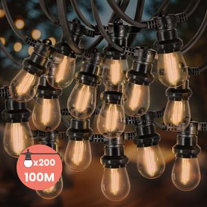 Guirlande Guinguette 100M Filament LED Ambrée 200 Bulbes
