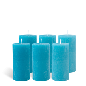 Pack de 6 Bougies Rustiques Turquoise 14x7cm