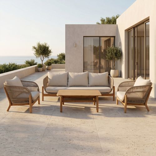 Salon de Jardin Maldive Bois Acacia Effet Teck - 5 Places