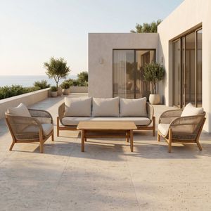 Salon de Jardin Maldive Bois Acacia Effet Teck - 5 Places