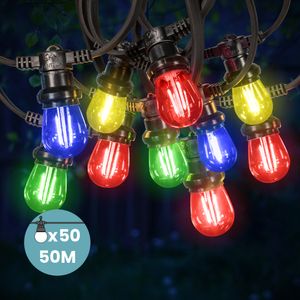 Guirlande Guinguette 50M Filament Multicolore LED 50 Bulbes 