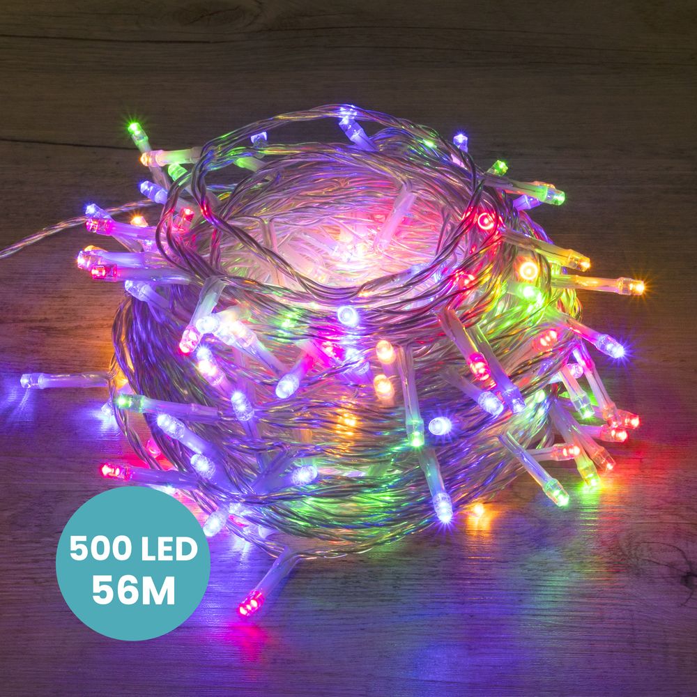 Guirlande Lumineuse 56m Câble Transparent 500 Leds Multicolore