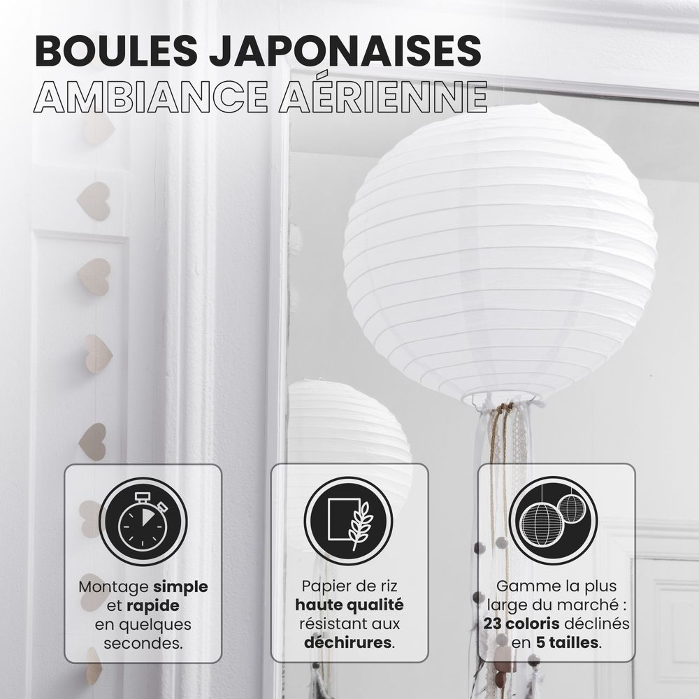 Lanterne En Papier Japonaise Ou Chinoise - 50 Cm Blanc Crème, Pour Mariage, Fête, Décoration - 8