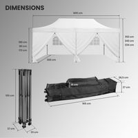 Tente Pliable 3x6m imperméable 320 g/m2 Blanche + 6 Parois