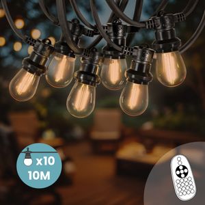 Guirlande Guinguette 10M Filament LED 10 Bulbes Dimmables Ambrés Avec Variateur et Télécommande