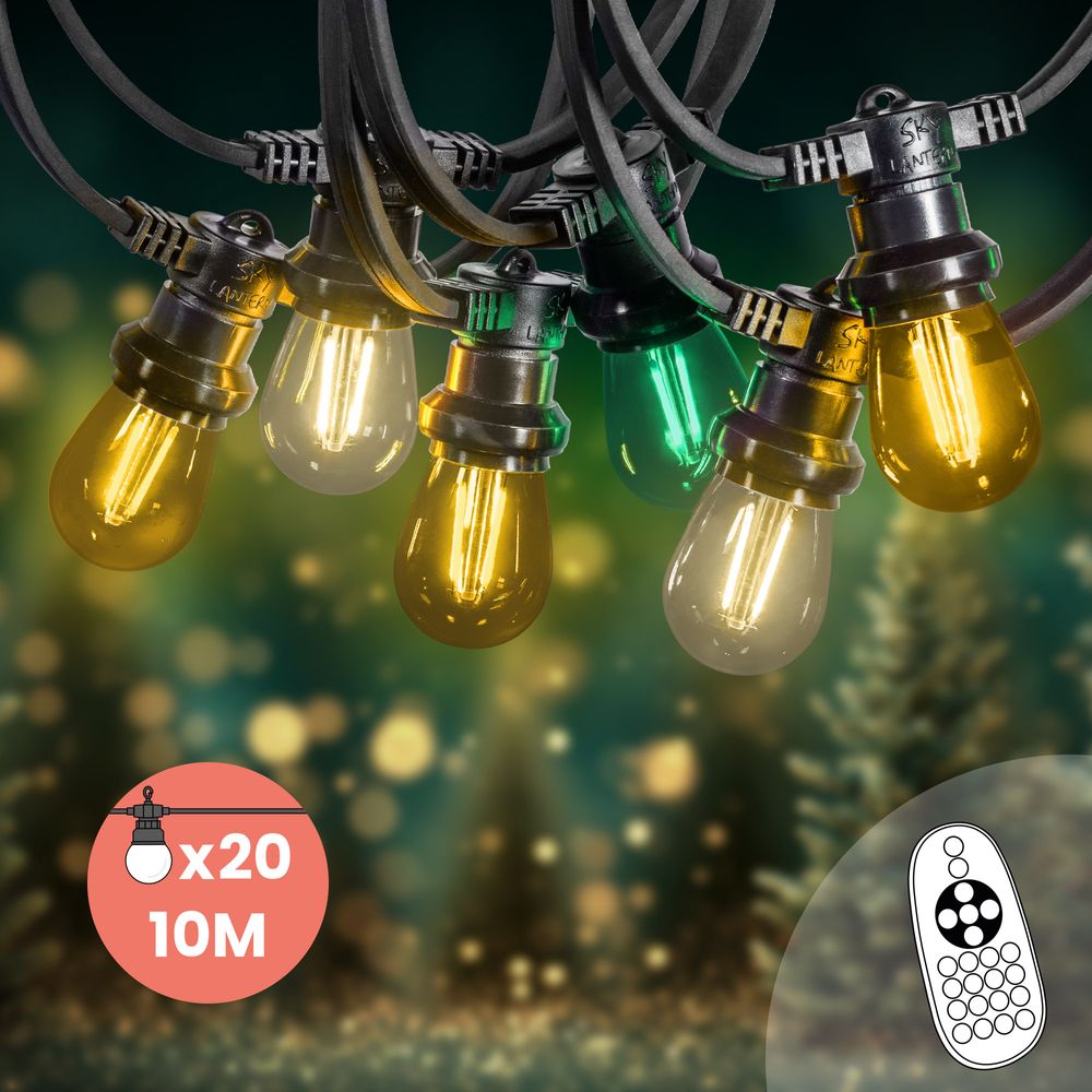 Guirlande de Noël Extérieure "Forestière" IP65 – 10 m 20 Ampoules avec Variateur & Télécommande