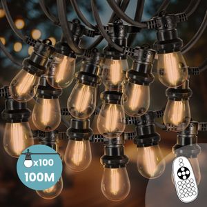 Guirlande Guinguette 100M Filament LED Ambré 100 Bulbes Dimmables Avec Variateur et Télécommande