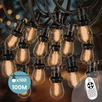 Guirlande Guinguette 100M Filament LED Ambré 100 Bulbes Dimmables Avec Variateur et Télécommande