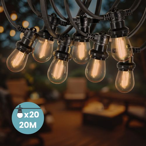 Guirlande Guinguette 20M Filament LED Ambrée 20 Bulbes